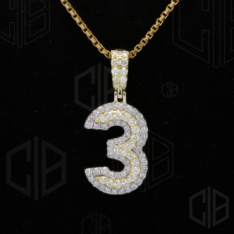 3 Number Iced Out Moissanite hip hop Pendant