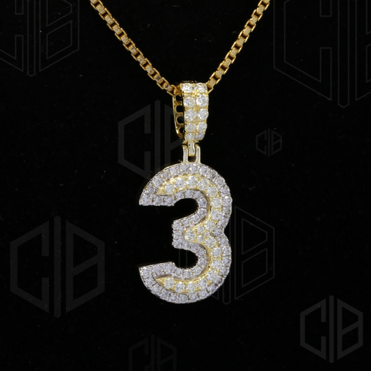 3 Number Iced Out Moissanite hip hop Pendant