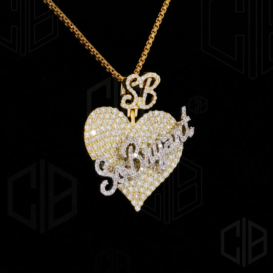 Heart Shape Custom Ice Out Name Moissanite Pendant