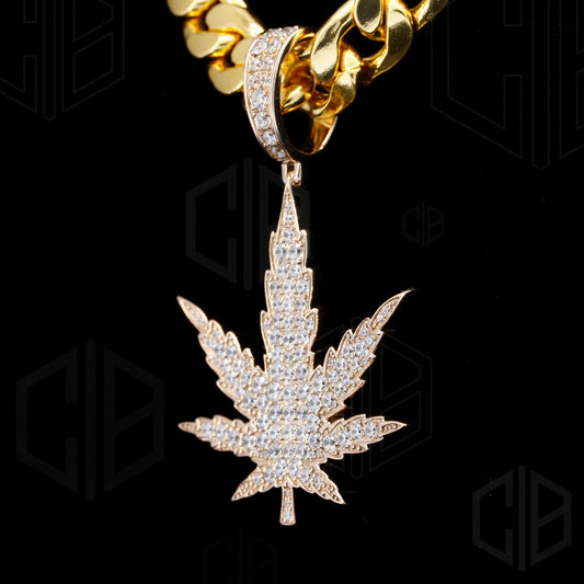 Maple or Marijuana Leaf Fully Iced Out VVS Moissanite Pendant