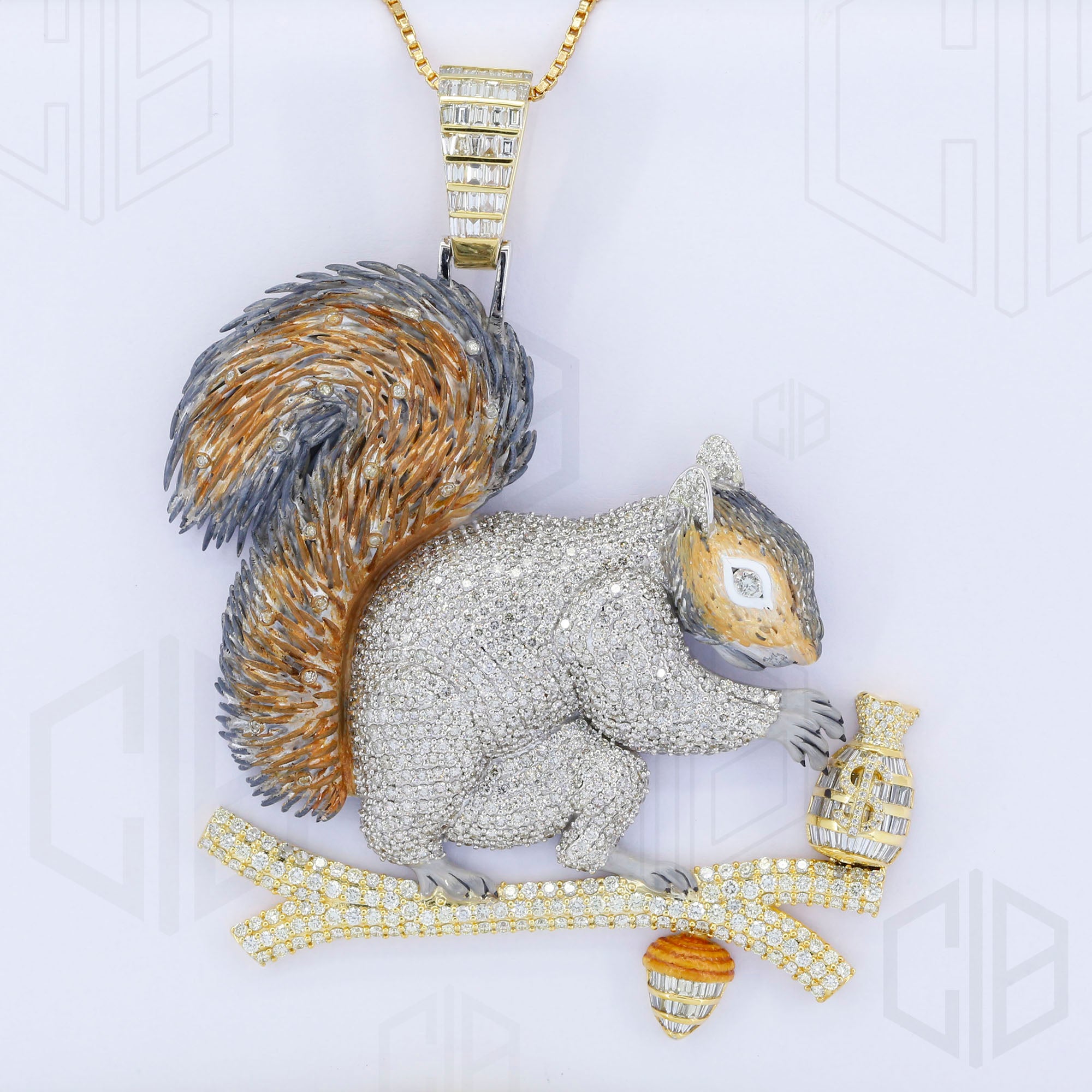 Squirrel Enamel Iced Out VVS Moissanite  Pendant