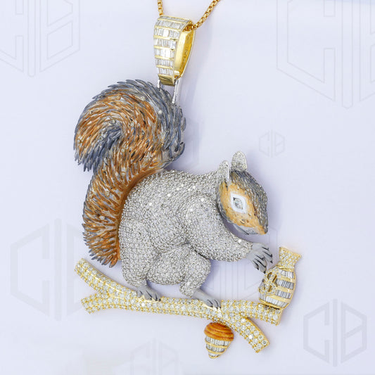 Squirrel Enamel Iced Out VVS Moissanite  Pendant