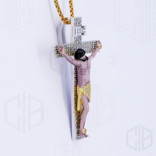 Jesus Cross Enamel Iced out  Moissanite Pendant