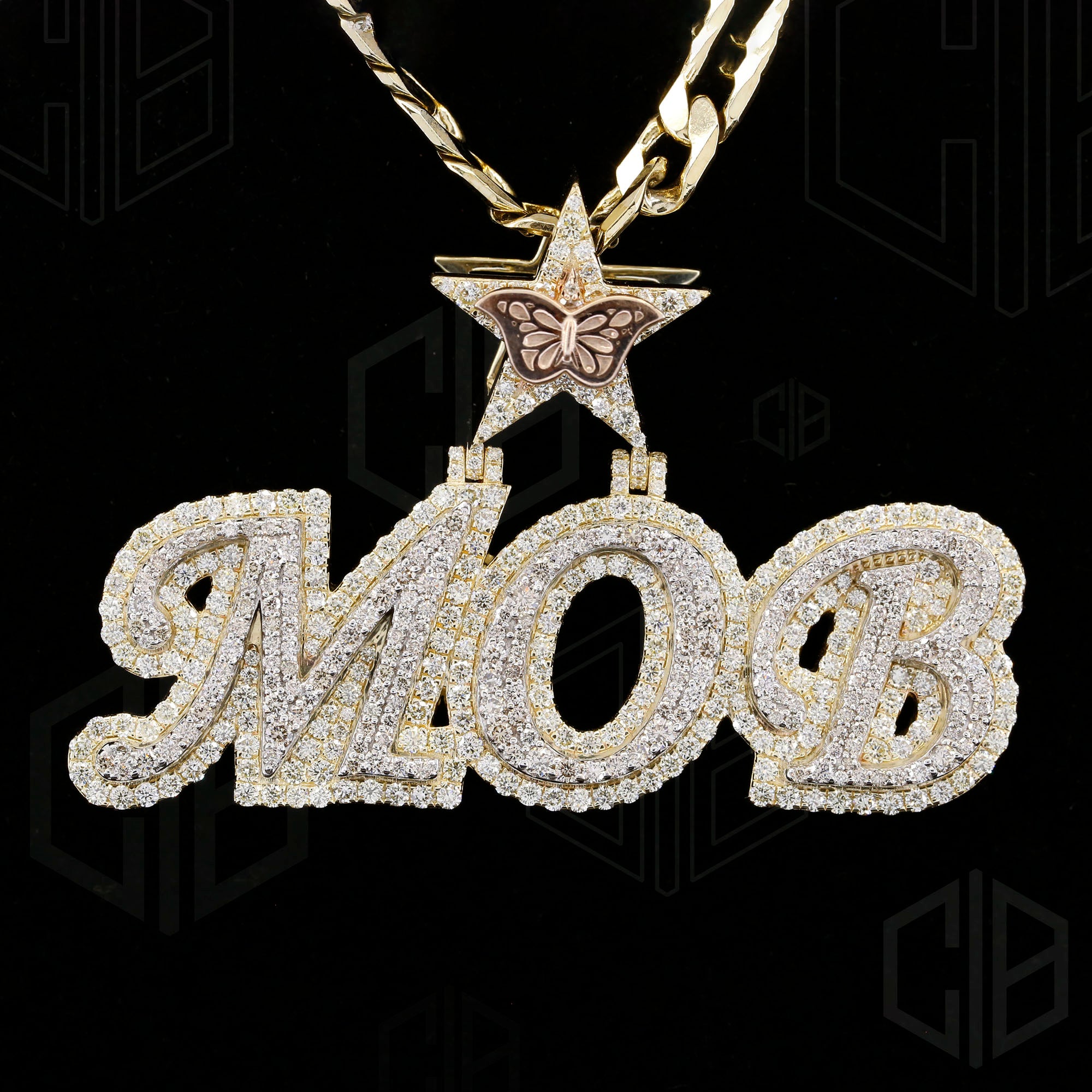 Round Cut Diamond "MOB" Letter Moissanite Pendant