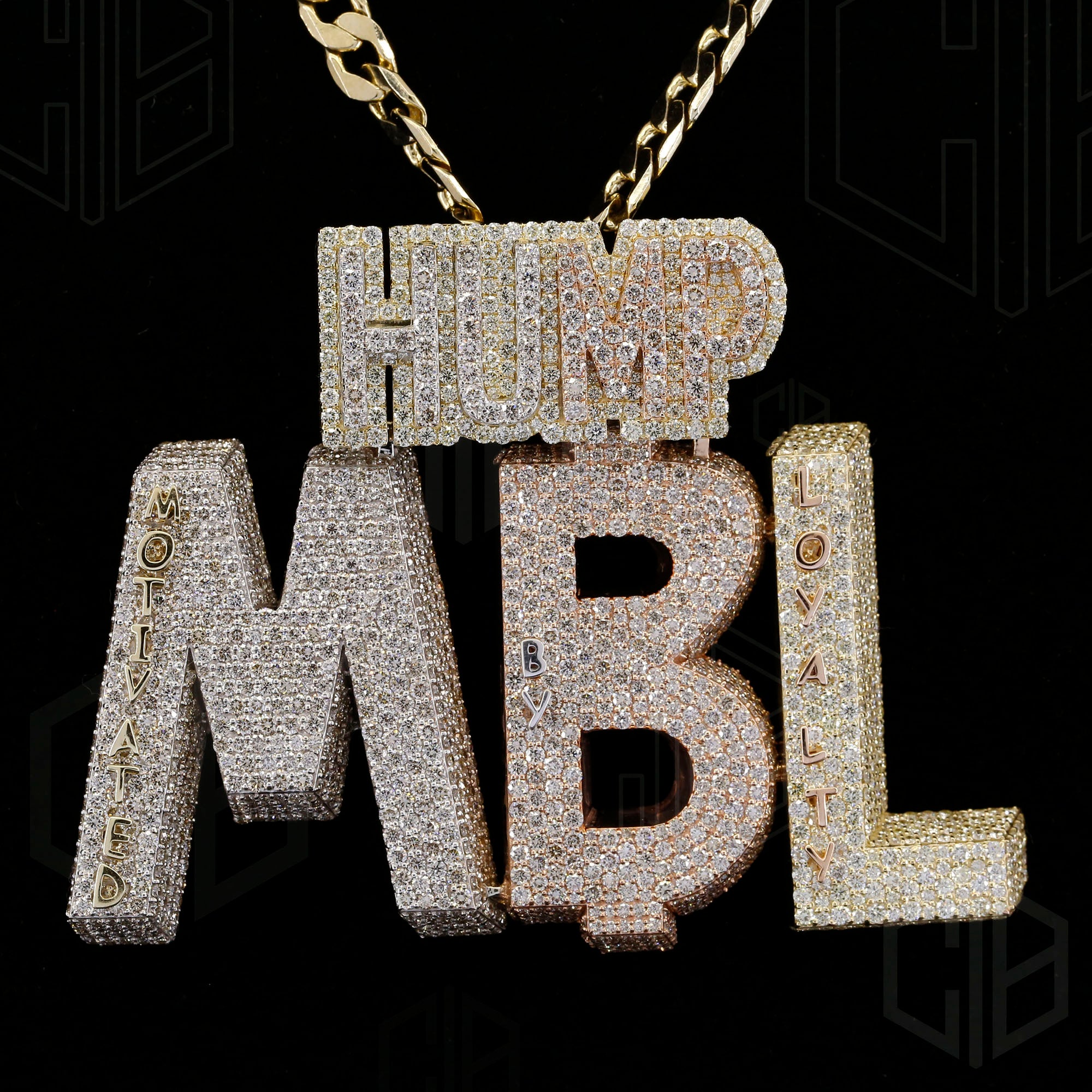 Custom Huge Letter Name 3 Tone Moissanite Pendant