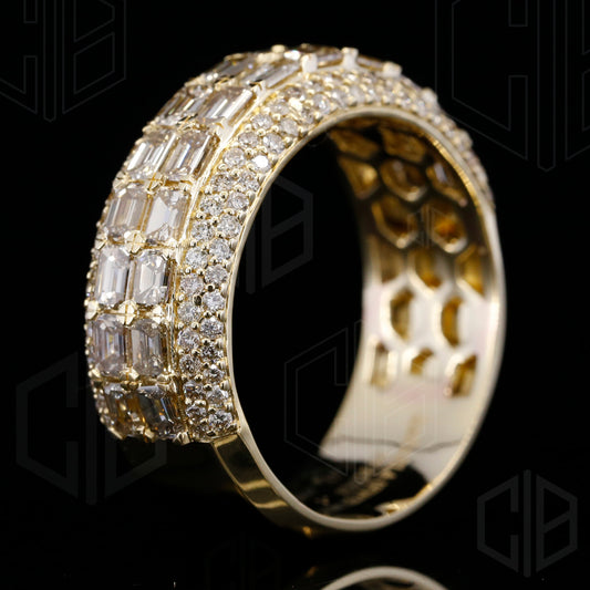 Baguette & Round Cut Iced Out Moissanite Mens Ring