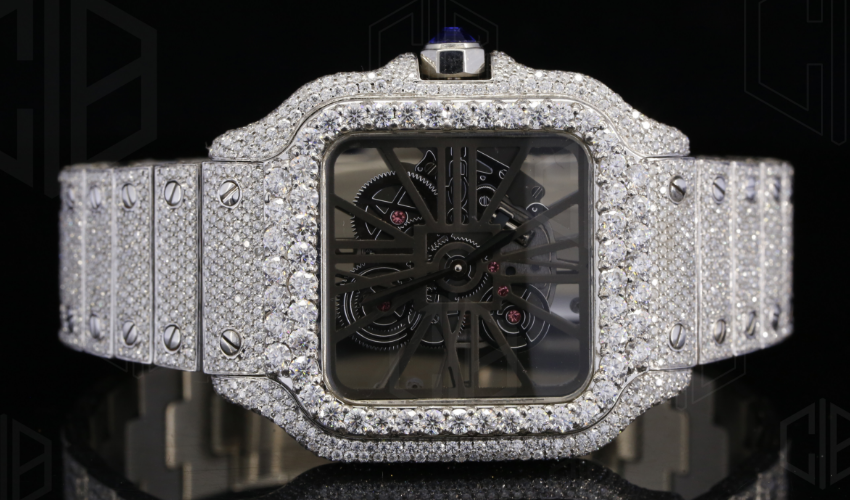 Moissanite VVS Black Skeleton Iced Out Square Watch