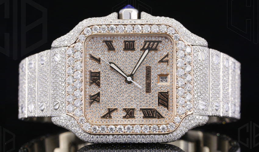 Two Tone Iced Out Moissanite Diamond Hip Hop Watch