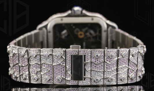 Automatic Pink & White Moissanite Diamond Iced Out Watch