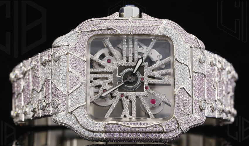 Automatic Pink & White Moissanite Diamond Iced Out Watch