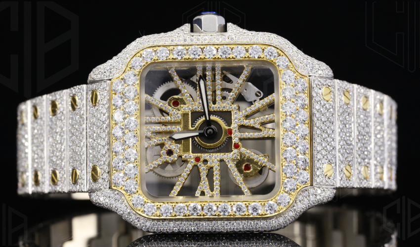 Moissanite VVS two tone Skeleton Iced Out Square Watch